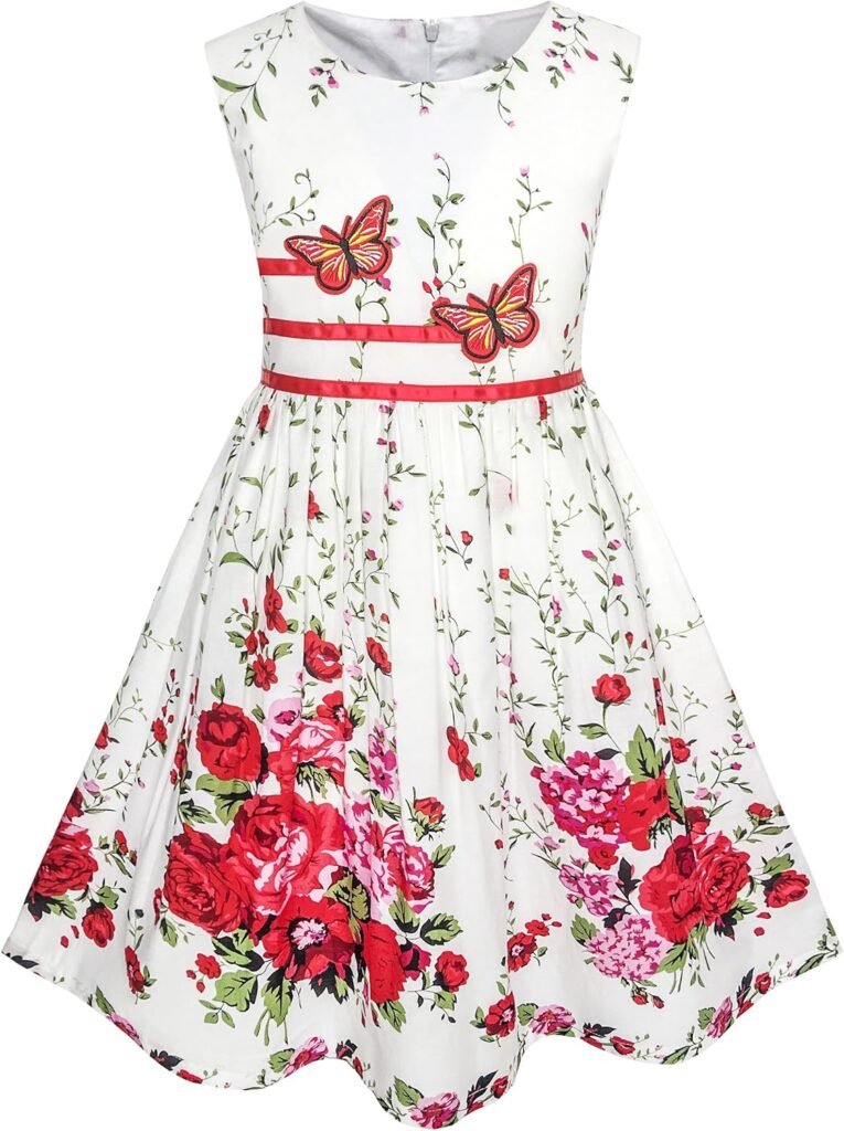 Girls Dress Purple Rose Flower Double Bow Tie Party Kids Sundress Age 4-12 Years