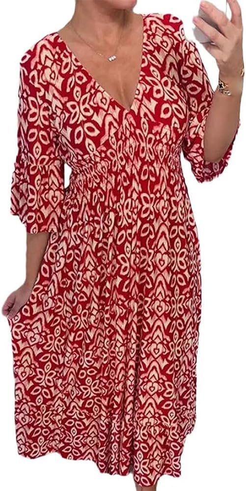 GuyAna V-Neck Floral Dress,Women’s Plus-Size Super Fairy V-Neck Floral Dress Beach Holiday Beach Skirt Long Skirt GuyAna V-Neck Floral Dress,Women’s Plus-Size Super Fairy V-Neck Floral Dress Beach Holiday Beach Skirt Long Skirt