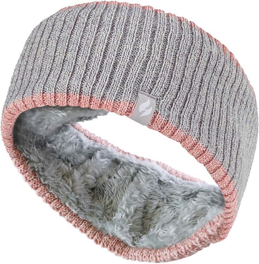 HEAT HOLDERS – Ladies Thick Cable Knitted Fleece Lined Thermal Winter Empty Skull Ear Warmer Headband (One Size, Ribbed Cloud Grey)