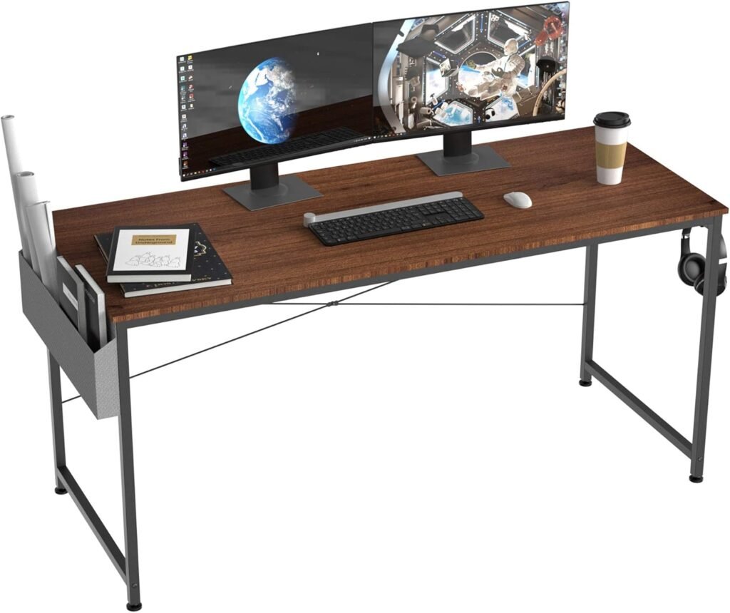 HOMIDEC Writing Computer Desk, Office Work Desk for student and worker, Laptop Table with Storage Bag and Headphone Hook,Modern Simple Style Desks for Bedroom, Home, Office(140x60x75cm)