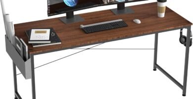 HOMIDEC Writing Computer Desk, Office Work Desk for student and worker, Laptop Table with Storage Bag and Headphone Hook,Modern Simple Style Desks for Bedroom, Home, Office(140x60x75cm) HOMIDEC Writing Computer Desk, Office Work Desk for student and worker, Laptop Table with Storage Bag and Headphone Hook,Modern Simple Style Desks for Bedroom, Home, Office(140x60x75cm)