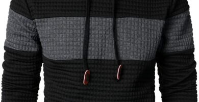 HOOD CREW Men’s Sweatshirts Long Sleeve Pullover Patchwork Plaid Jacquard Hoodie Casual Drawstring Hoody Top