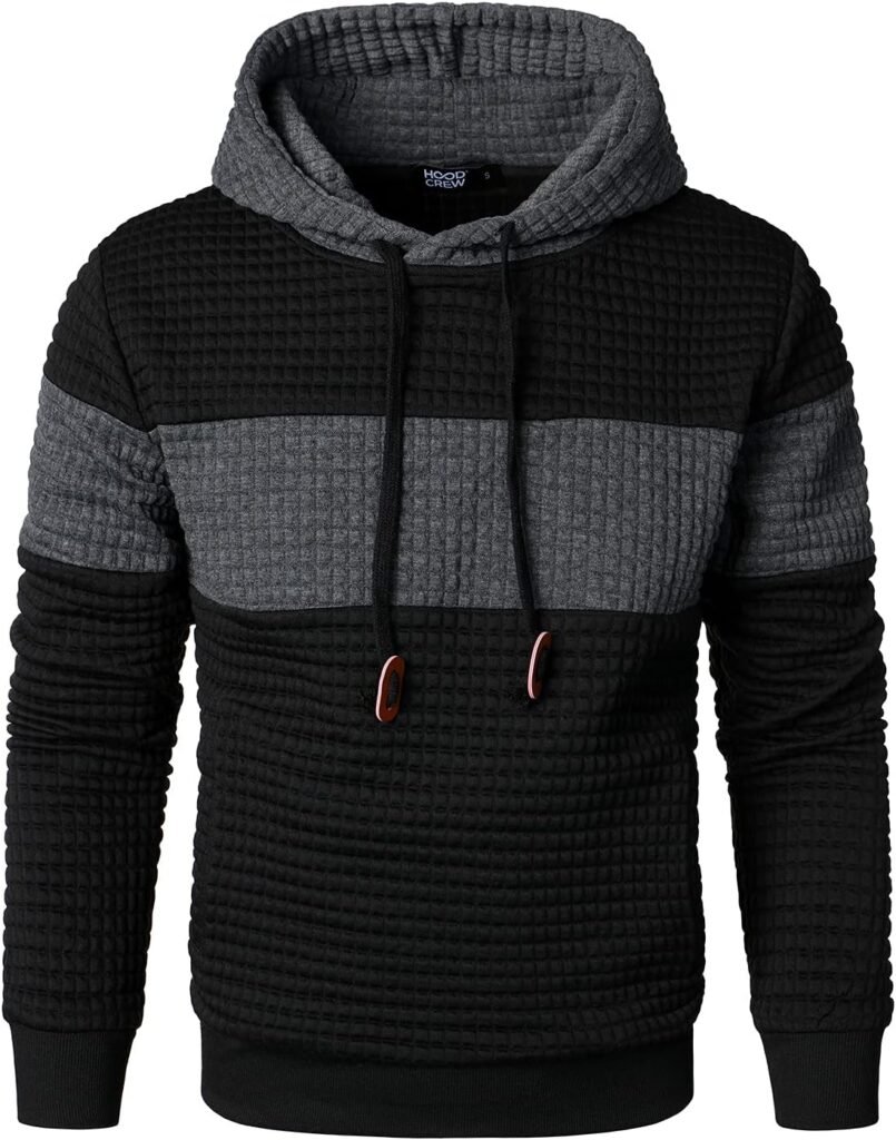 HOOD CREW Men’s Sweatshirts Long Sleeve Pullover Patchwork Plaid Jacquard Hoodie Casual Drawstring Hoody Top HOOD CREW Men’s Sweatshirts Long Sleeve Pullover Patchwork Plaid Jacquard Hoodie Casual Drawstring Hoody Top