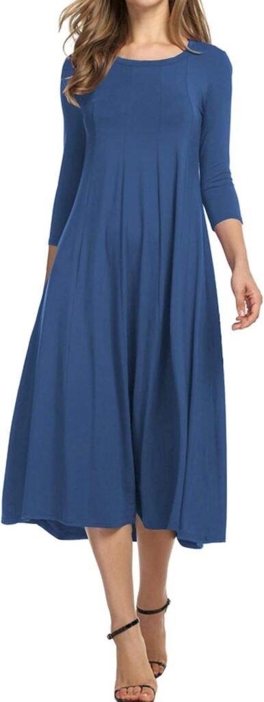 HOTOUCH Dress Women Elegant Tunic Dress Round Neck Casual Dresses 3/4 Sleeve A Line Dresses Classic Midi Dress with Pockets HOTOUCH Dress Women Elegant Tunic Dress Round Neck Casual Dresses 3/4 Sleeve A Line Dresses Classic Midi Dress with Pockets