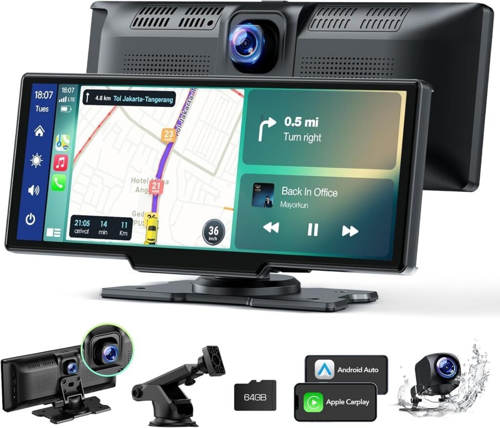 HOTPEAK 9.26” Carplay Screen for Car with 2.5K Dash Cam,1080p Backup Camera, Portable Wireless CarPlay Android Auto Screen with Mirror Link, GPS Navigation, Voice Assistant, Loop Recording, FM, AUX