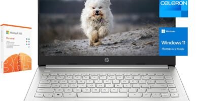 HP Stream 14 Inch Laptop for Student，Intel Celeron N4120,8GB RAM,128GB eMMC,1TB Cloud Storage, Free AI-Powered Microsoft 365,720p Webcam,Windows 11 S,Long Lasting Battery Life,with 5ave Accessories