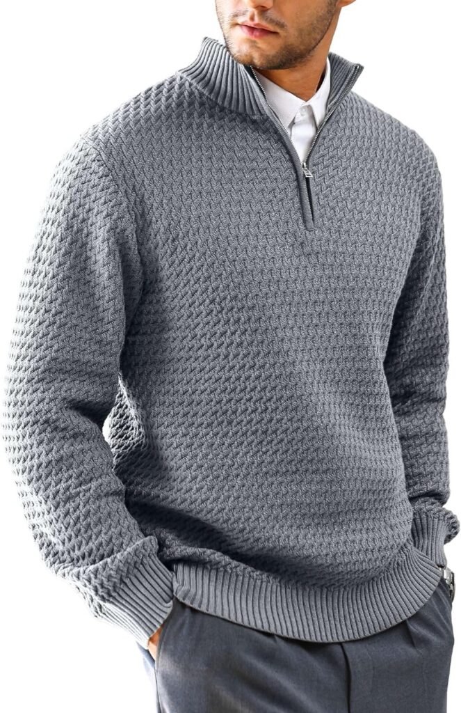 HYPESTFIT Mens Quarter Zip Sweater Mock Neck Knitted Pullover Long Sleeve Jumper Casual Top HYPESTFIT Mens Quarter Zip Sweater Mock Neck Knitted Pullover Long Sleeve Jumper Casual Top