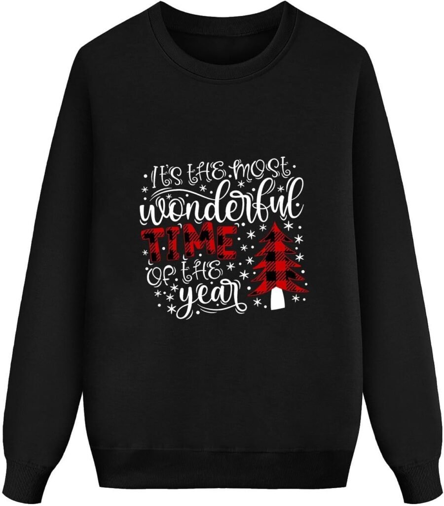 HZMM Christmas Family Matching Jumper Tops Fashion Women’s and Men’s Long Sleeve Letter Printed Crew Neck Sweatshirts Casual Ladies Xmas Hoodless Pullover Tunic Tops