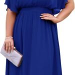 Hanna Nikole Women Chiffon Dress Plus Size Knee-Length Casual Dresses Ruffle Sleeve A-Line Dress