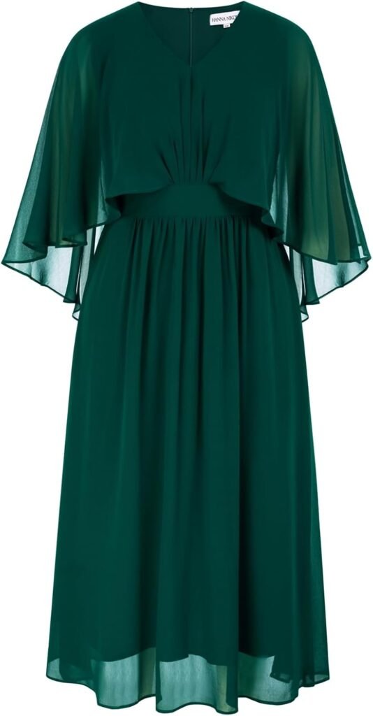 Hanna Nikole Women’s Plus Size Cape Cocktail Dress V-Neck A-Line Chiffon Elegant Evening Dress Hanna Nikole Women’s Plus Size Cape Cocktail Dress V-Neck A-Line Chiffon Elegant Evening Dress