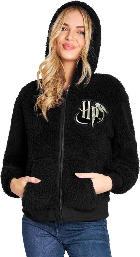 Harry Potter Sherpa Hoodie for Girls, Zip Up Fleece Fluffy Hoodie for Kids Teens
