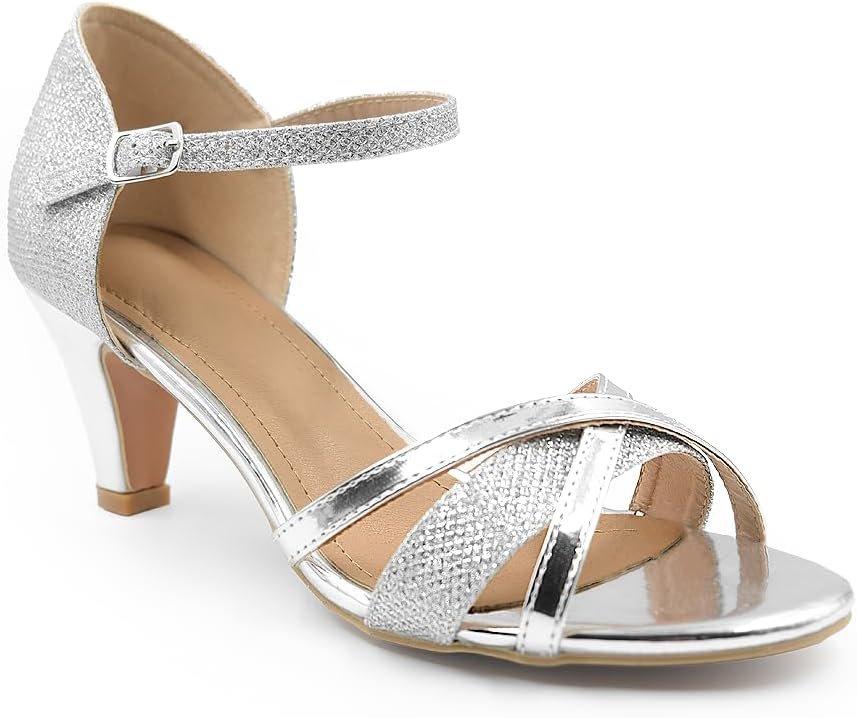 Heelberry Womens Ladies Low Heel Wedding Bridal Silver Sandals Party Strappy Shoes Open Toe Heelberry Womens Ladies Low Heel Wedding Bridal Silver Sandals Party Strappy Shoes Open Toe