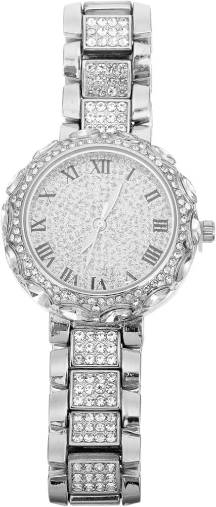 Hemobllo Ladies Watch, Elegant Girl Watch, Luxury Iced Watch, Rhinestone Wristwatch Female Watch Business Women Watch Girl Watches Girl Presents (Silver)