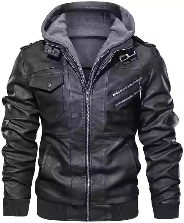 Hight quality fashion vintage PU leather men’s jacket with biker pocket design, perfect for motorbike/Biker casual autumn outfits.