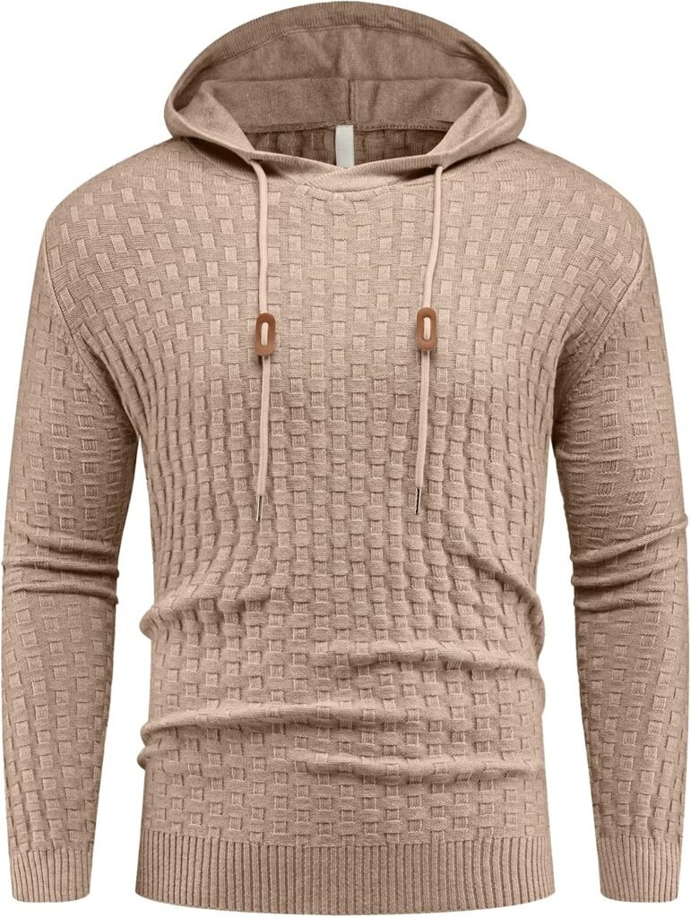 Hisir Men’s Hoodie Jumpers Tops Winter Knit Jumper Long Sleeve Drawstring Warm Knitwear Pullover Sweaters for Men