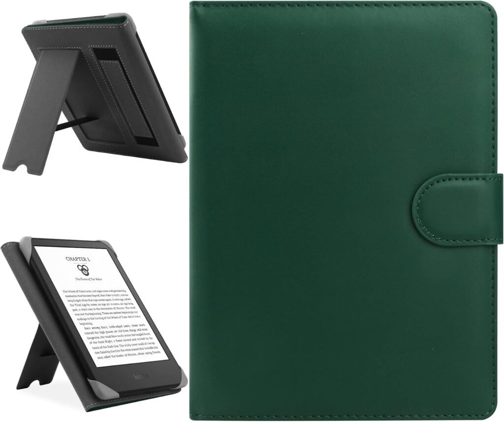 HoYiXi Universal Case Compatible with 6.8″ Kindle Paperwhite/6″ All-new Kindle 2022 & 2019/Kobo Clara HD/Kobo Clara 2E Leather Stand Cover for 6-6.8” PocketBook/Tolino/Sony E-Book Reader, green