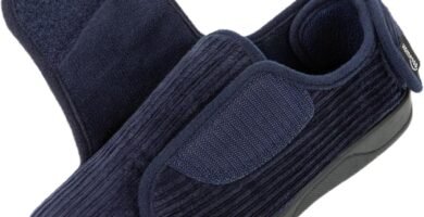 HomeTop Women’s Corduroy Slippers Comfy Adjustable Hook and Loop Memory Foam Indoor Closed-back House Shoes for Diabetic Swollen Feet