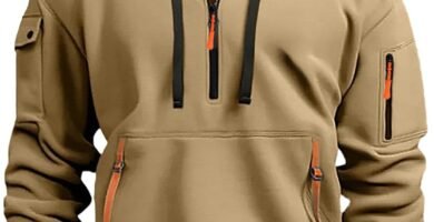 Hoodies for Men Tactical Quarter Zip Pullover Multi-Pockets Workout Sweatshirts Long Sleeve Outdoors Military Hoodie Fall Winter Warm Pullover Tops Outdoor Workout Sportswear UK