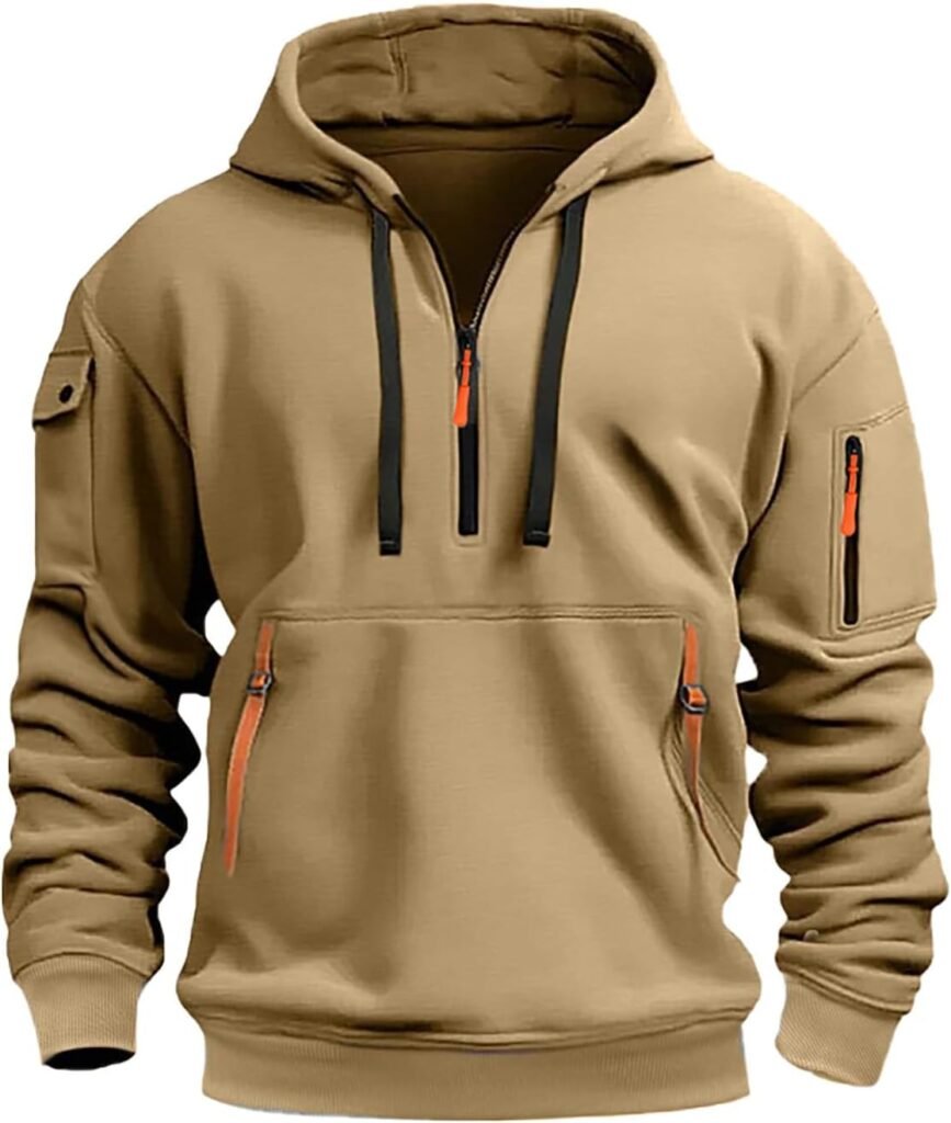 Hoodies for Men Tactical Quarter Zip Pullover Multi-Pockets Workout Sweatshirts Long Sleeve Outdoors Military Hoodie Fall Winter Warm Pullover Tops Outdoor Workout Sportswear UK