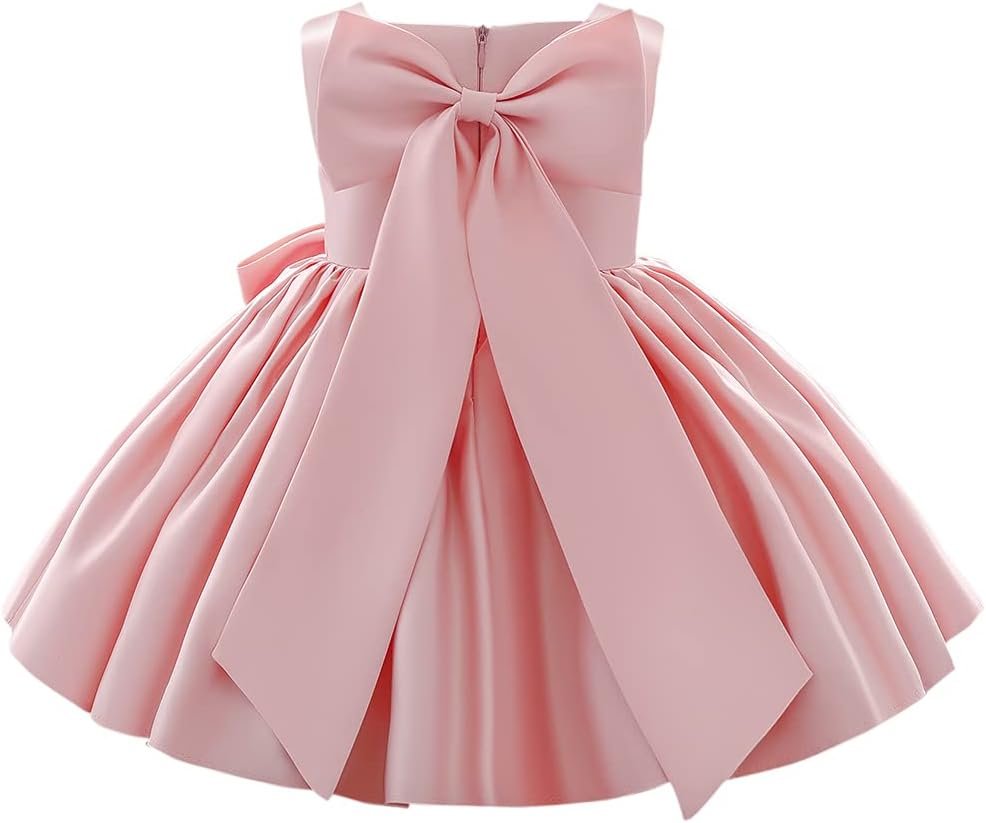 IBTOM CASTLE Flower Girls Wedding Dress Kids Pageant Bridesmaid Dress Baby Silky Satin Bowknot Toddler Girl Pirncess Birthday Party Christening Baptism Dress Formal Prom Gown