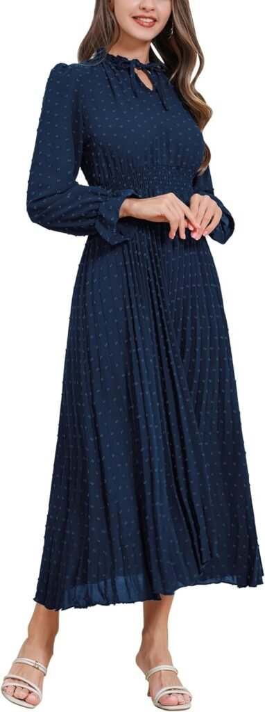 IDOPIP Women Fall Midi Dress Swiss Dot Long Sleeve V Neck Elegant Casual Flowy A-Line Dresses High Waisted IDOPIP Women Fall Midi Dress Swiss Dot Long Sleeve V Neck Elegant Casual Flowy A-Line Dresses High Waisted