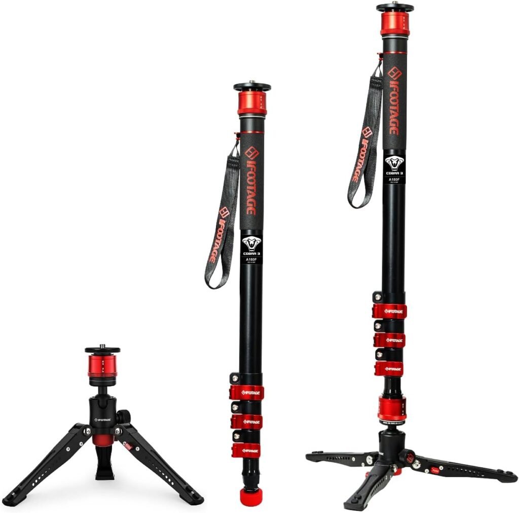 IFOOTAGE Cobra 3 Monopod for Camera A180F, 71″ Adjustable Aluminum Video Monopod with Payload 8KG, Compatible with DSLR Cameras Camcorders