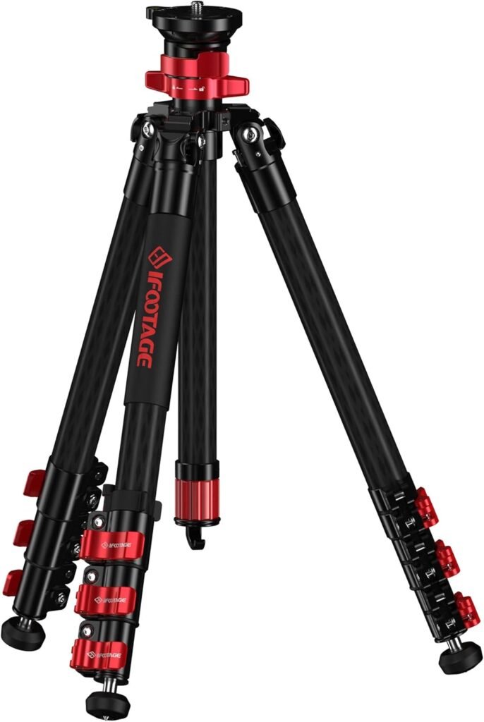 IFOOTAGE TC5S Carbon Camera Tripod, Professional 4-Section Center Pole Video Tripod, 360 ° Rotation Ball Head 59“