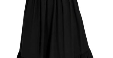 II ININ Women’s V Neck Lantern Long Sleeve A Line Smocked Elastic Waist Tiered Flowy Casual Midi Dress