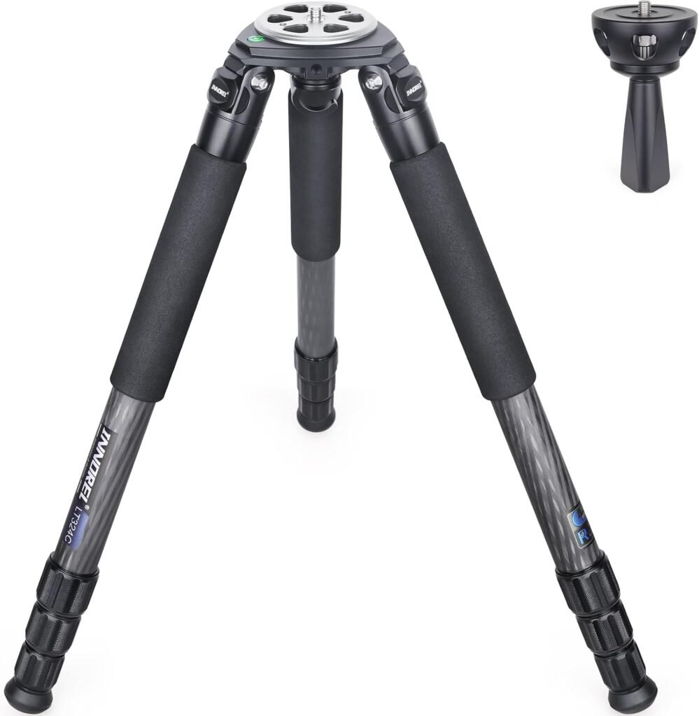 INNOREL LT324C Carbon Fiber Tripod 146cm Professional Heavy Duty Camera Tripod Max Tube 32mm Max Load 66Lb/30kg with 75mm Bowl Adapter Tripod Bag Spikes Ultra Stable Birdwatching (Tripod+BL75N) Black