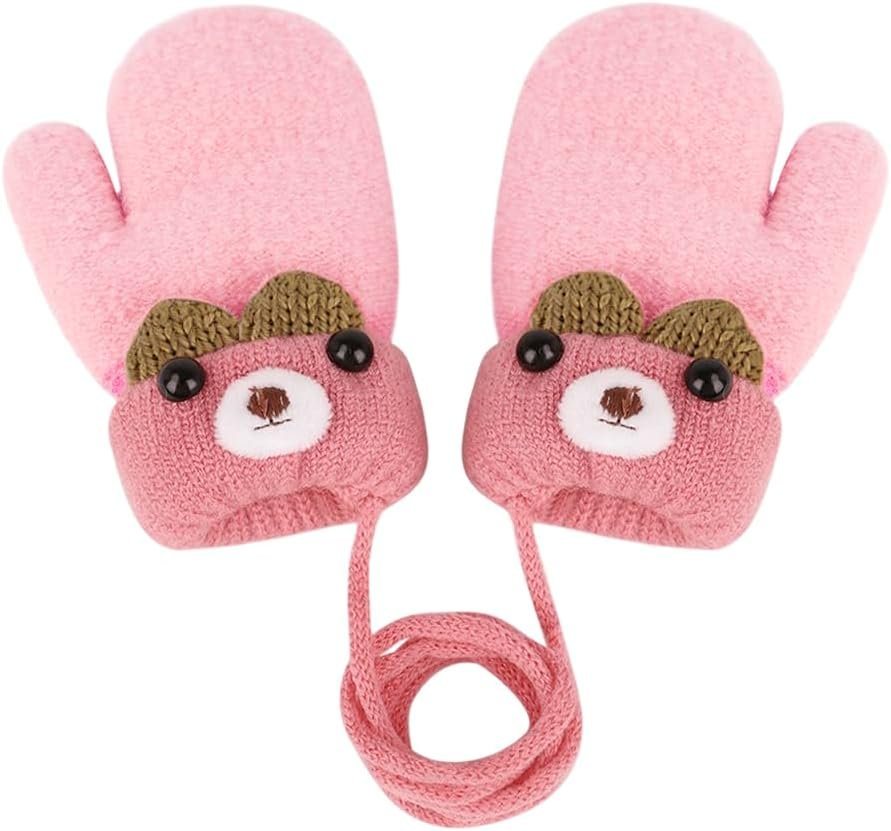 IPENNY Toddler Magic Stretch Mittens Thick Plush Lined, Winter Baby Boys Girls Knitted Gloves Warm Fluffy Full Finger Gloves Cold Weather Ski Gloves for 0-6 Y