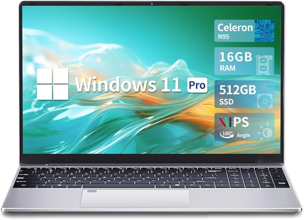 Insoluxia 15.6 inch Laptop, 16GB RAM 512GB SSD, 1080P FHD Celeron N95 Laptop, Touch ID Dual-Band WiFi Notebook, with Mini HDMI, 2xUSB 3.0, Full Size Backlit Keyboard Laptop