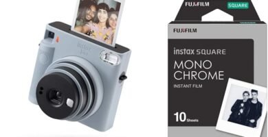 Instax SQUARE SQ1 instant film Camera, Automatic exposure and Built-in selfie lens, Glacier Blue & SQUARE instant film Monochrome, 10 shot pack, suitable for all SQUARE cameras and printers