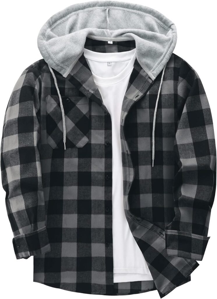 JACKETOWN Men’s Plaid Shirts Casual Sweatshirt Men’s Hoodie Long Sleeve Shirt with Pocket Button Down Men’s Checked Shirt Jacket Flannel Shirt Regular Fit 4 Seasons Lumberjack Shirts M-3XL