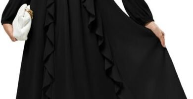 JASAMBAC Womens Wedding Guest Dresses Semi Formal Dress Long Sleeves Elegant Chiffon Dresses Crew Neck A-Line Midi Dress Flowy Cotail Dreess Ruffles Evening Dresses JASAMBAC Womens Wedding Guest Dresses Semi Formal Dress Long Sleeves Elegant Chiffon Dresses Crew Neck A-Line Midi Dress Flowy Cotail Dreess Ruffles Evening Dresses