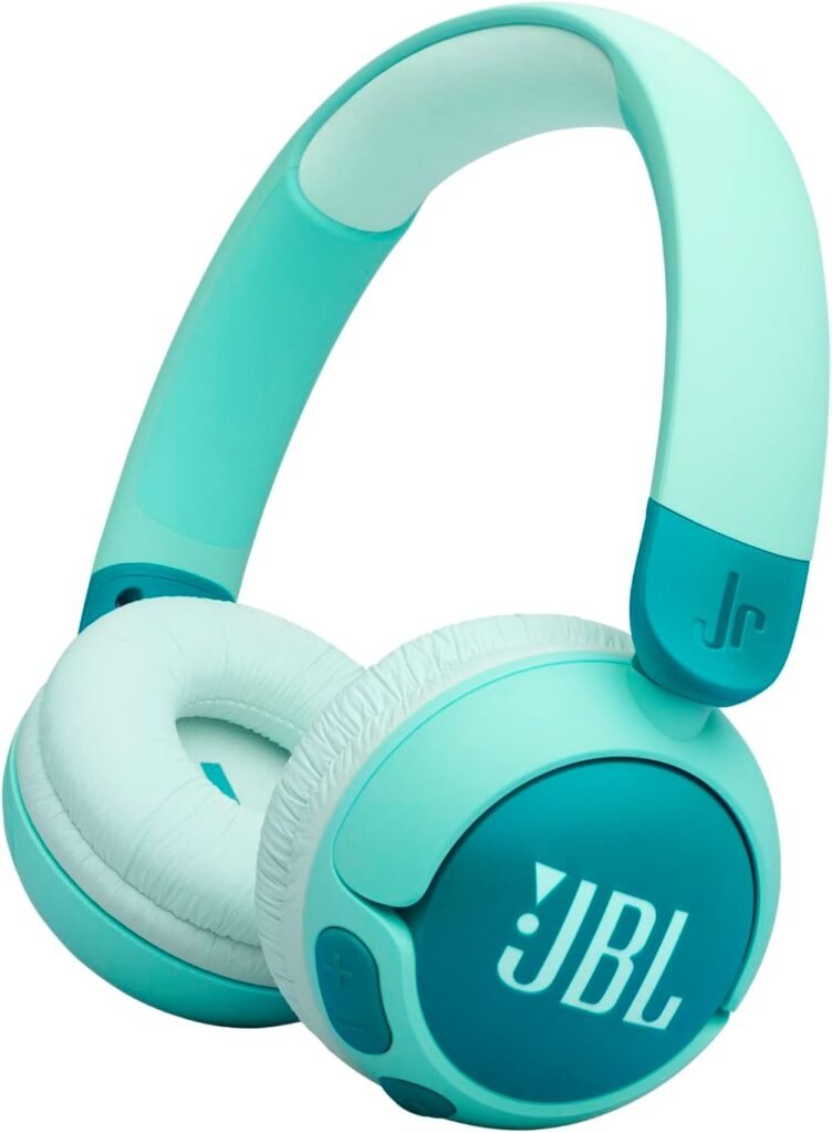 JBL Junior 320 BT, Wireless On-Ear Bluetooth Headphones for Kids with Built-In Mic, 50 Hours Playback, JBL Safe Sound, Low Volume, Easy Controls and Sticker Set, in Green JBL Junior 320 BT, Wireless On-Ear Bluetooth Headphones for Kids with Built-In Mic, 50 Hours Playback, JBL Safe Sound, Low Volume, Easy Controls and Sticker Set, in Green