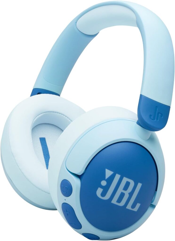JBL Junior 470 NC, Kid-Friendly Wireless Over-Ear Bluetooth Headphones with Active Noice Cancelling, Built-In Mic, 50H Playback, JBL Safe Sound, Low Volume, Easy Controls and Sticker Set, in Blue JBL Junior 470 NC, Kid-Friendly Wireless Over-Ear Bluetooth Headphones with Active Noice Cancelling, Built-In Mic, 50H Playback, JBL Safe Sound, Low Volume, Easy Controls and Sticker Set, in Blue