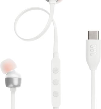 JBL Tune 310 C Hi-Res Wired Earbuds with Microphone, Flat Tangle-Free Cable, 3-Button Remote, EQ Presets Control and Volume Adjustment, White