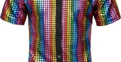 JOGAL Men’s Dress Shirt Sequins Button Down Short Sleeve Shirts 70s Disco Party Costume