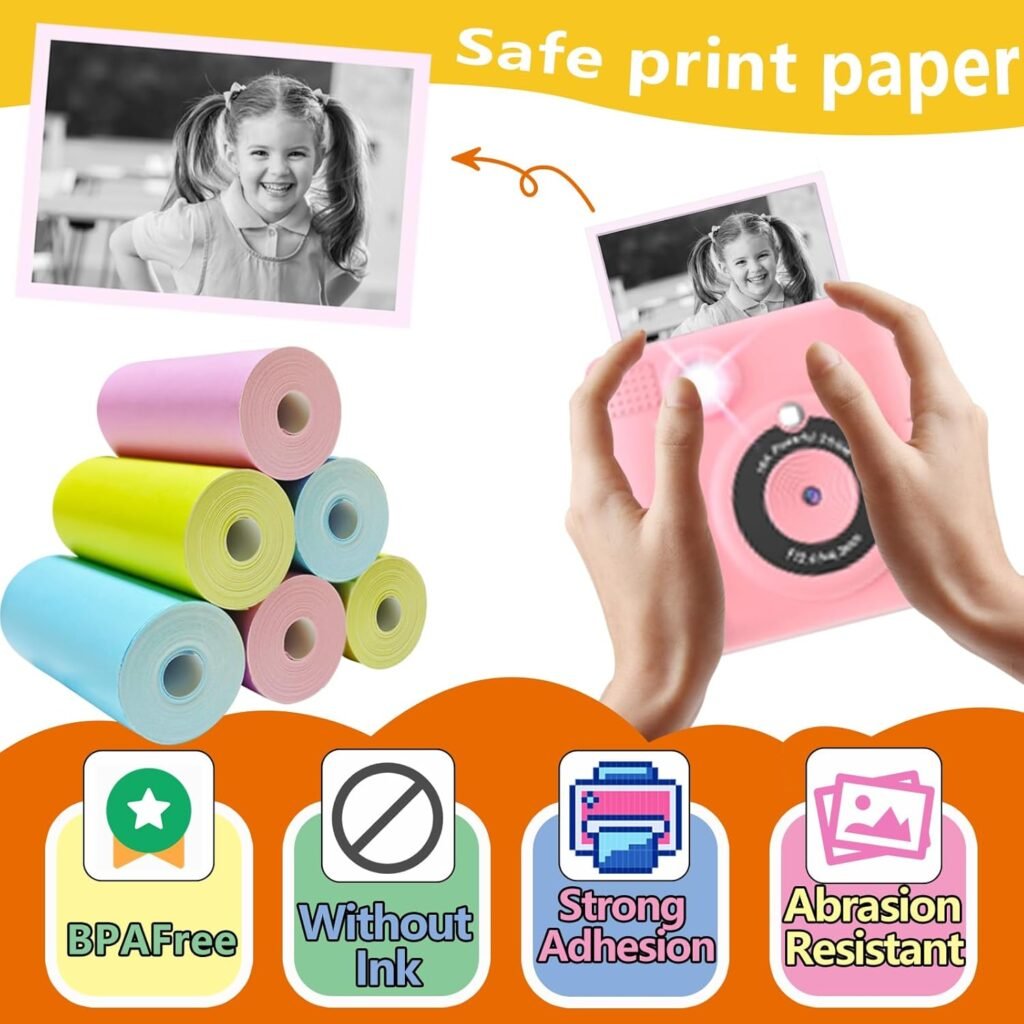 JOYTRIP Kids instant print camera paper 6 roll，printer paper,HD printing Thermal Print Paper Set for Most Kids Instant Camera (colra)