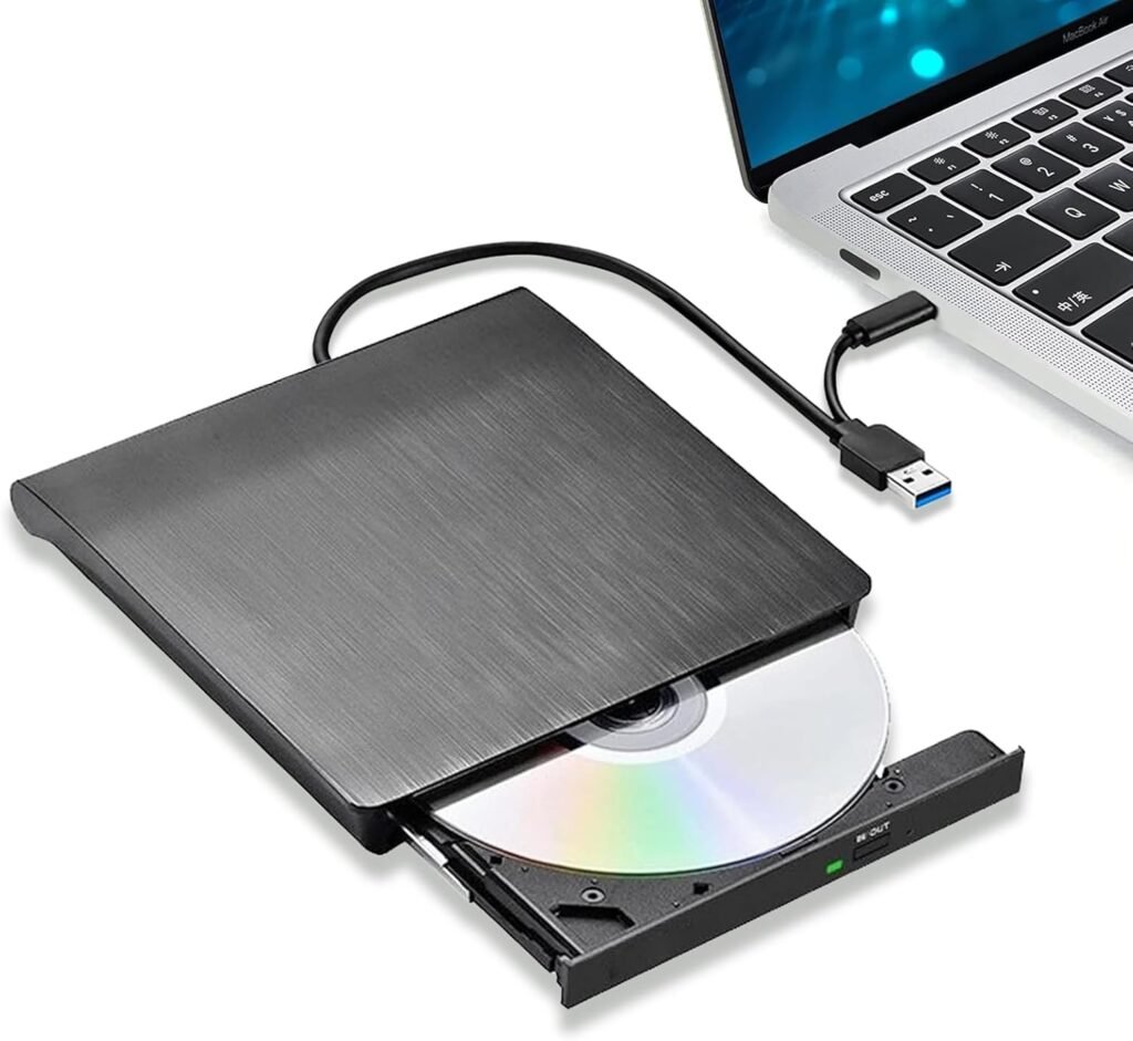 JTWMY External CD DVD Drive for Laptop,Double joint Type-C+USB 3.0 External CD RW Drive for Laptop Slim DVD Player for Laptop Portable External CD Drive for Laptop Windows 10/8/7 / XP