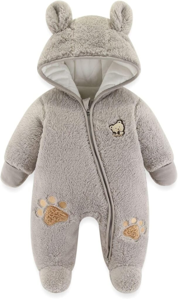 JiAmy Newborn Baby Winter Hooded Romper, Cartoon Zipper Footie Fleece Snowsuit Jumpsuit Outfits 0-12 Months JiAmy Newborn Baby Winter Hooded Romper, Cartoon Zipper Footie Fleece Snowsuit Jumpsuit Outfits 0-12 Months