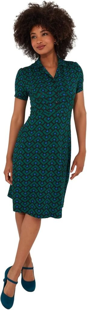 Joe Browns Women’s Geometic Print Collared Short Sleeve Jersey Dress Casual