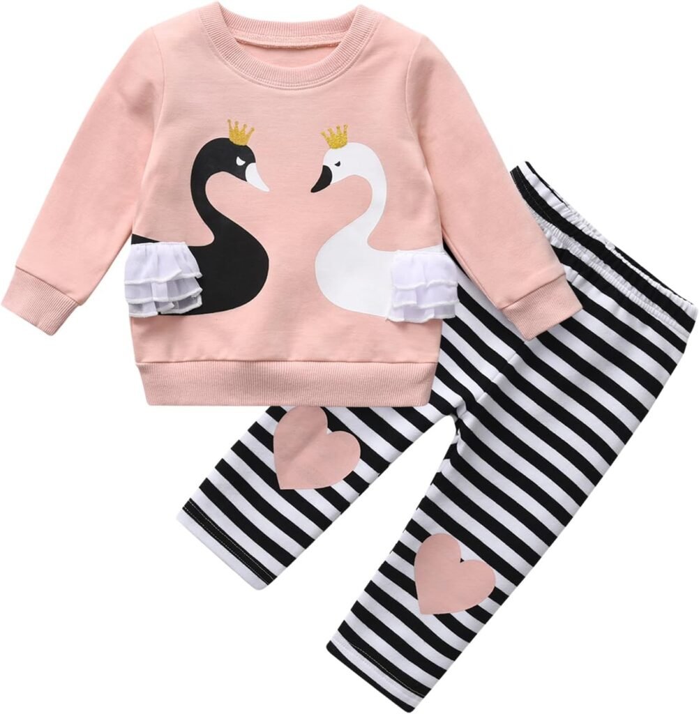 Joureker Toddler Baby Girl Outfit Set Swan Print Tops + Pants 2Pcs for Baby Girls Clothes