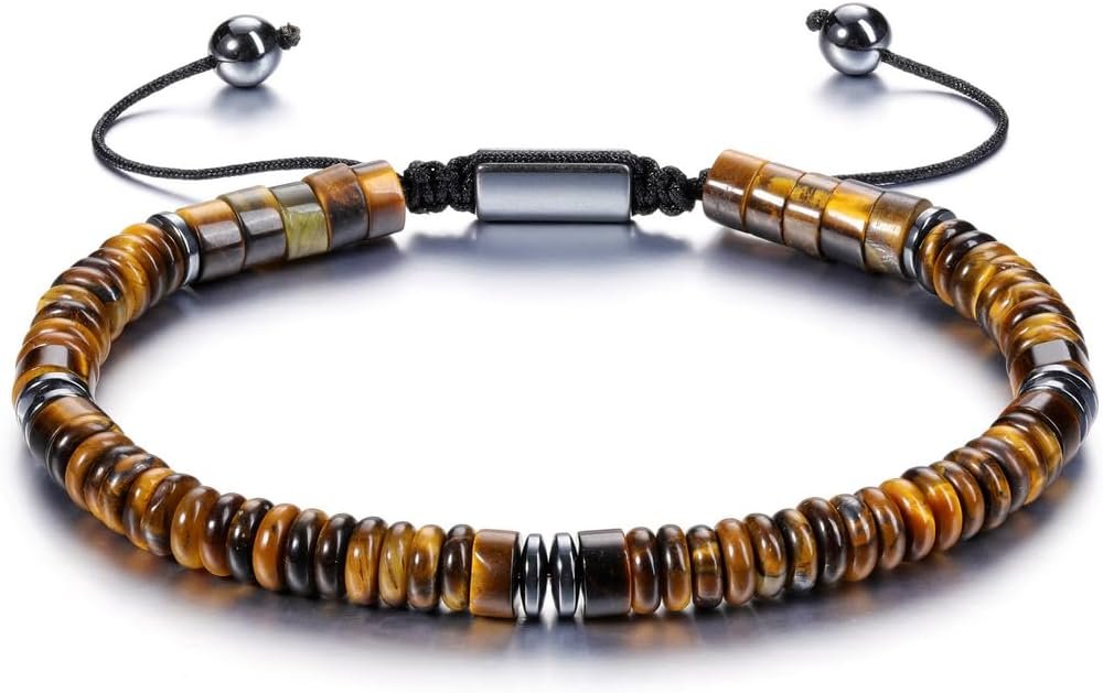 Jovivi Mens Crystal Beads Bracelet Tigers Eye Stone Anxiety Protection Healing Bracelets Adjustable Spiritual Gifts for Women Men Him Boyfriend Husband Dad Father’s Day Birthday Christmas