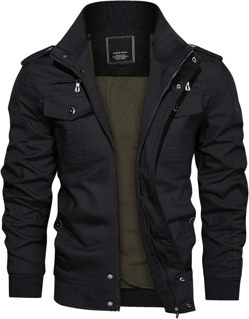 KEFITEVD Men’s Military Bomber Jackets Cargo Work Jacket Casual Full Zip Coat Windbreaker