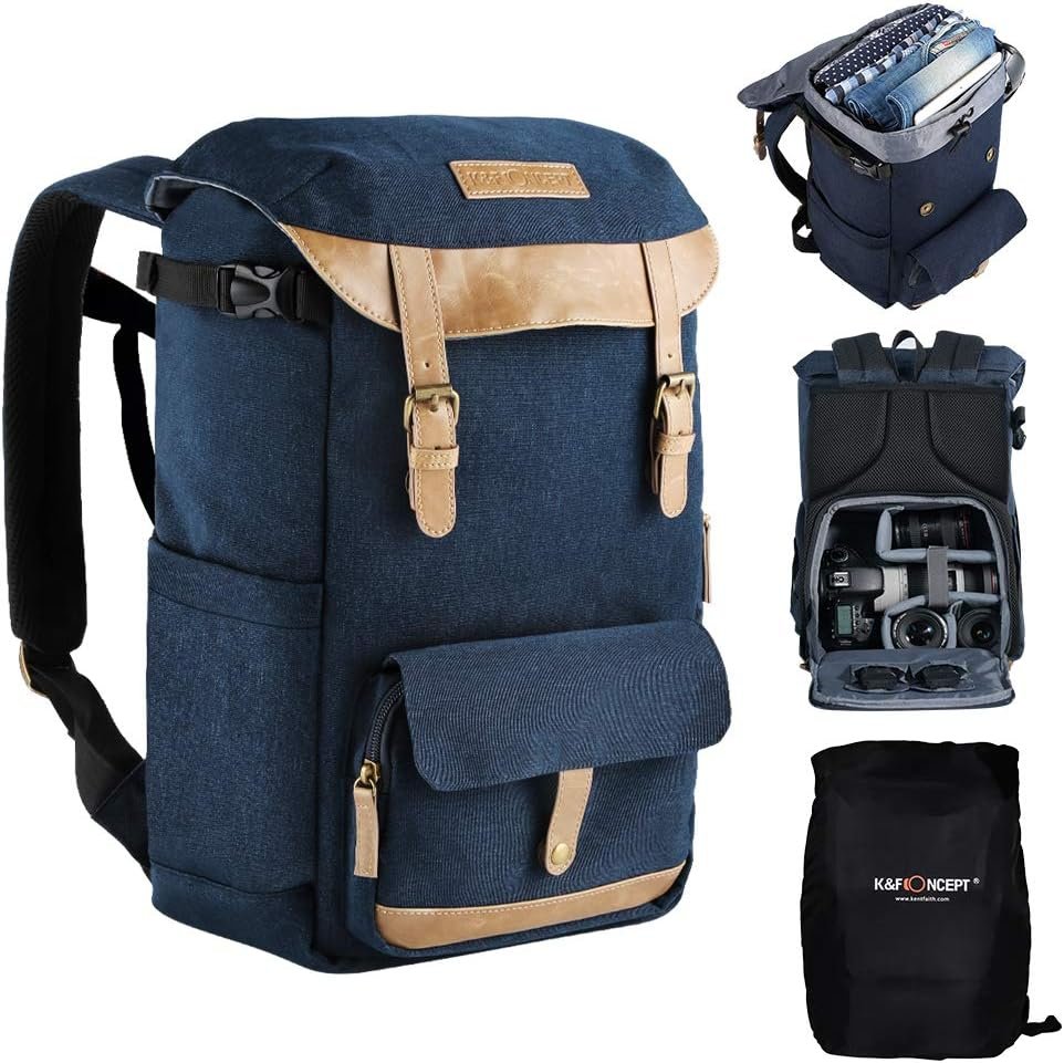 K&F Concept Waterproof Camera Backpack with Rain Cover, Large Capacity Rucksack DSLR Travel Bag Compatible with Canon Nikon Sony Cameras 15.6’’ Laptop