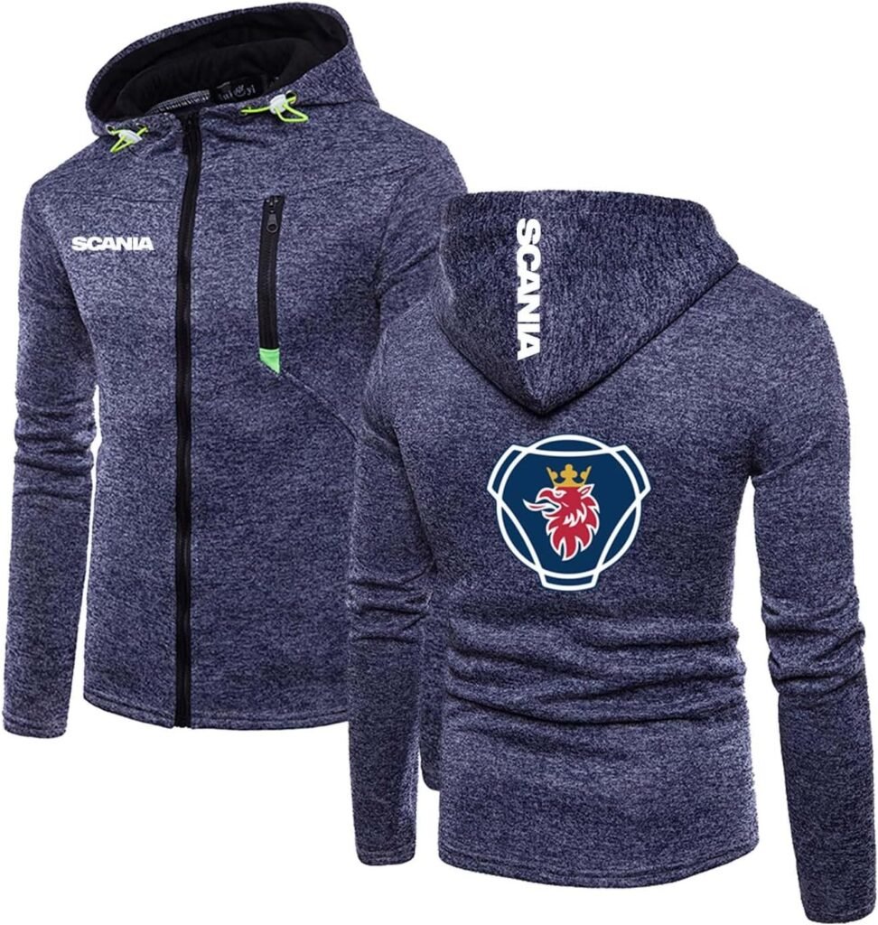 KGQSHFVF Men Hoodie Sportswear for Scania Sport Full Zip Jacket Comfortable Tops Hoody Plain Coat Spring Autumn Sweatshirt Printed Hooded Outwear with Pockets-Dark blue||XXL