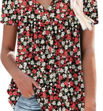 KISSMODA Ladies Pleated Tunic Tops for Women Buttons up Long Sleeve Shirts Floral Print KISSMODA Ladies Pleated Tunic Tops for Women Buttons up Long Sleeve Shirts Floral Print