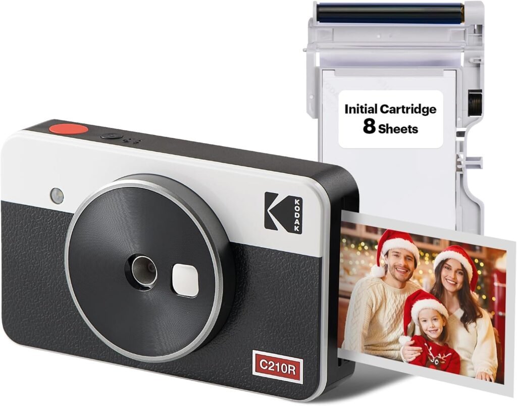 KODAK Mini Shot 2 Retro Christmas Gifts 4Pass 2-in-1 Instant Camera and Photo Printer (5.3 x 8.6 cm), Compatible with iOS & Android, 8 Sheets – White