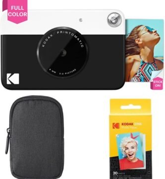 KODAK Printomatic Instant Camera (Black) Basic Bundle + Zink Paper (20 Sheets) + Deluxe Case